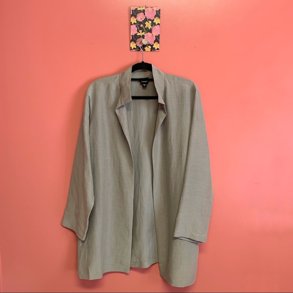 Eileen Fisher Linen and Silk Tan Long Jacket